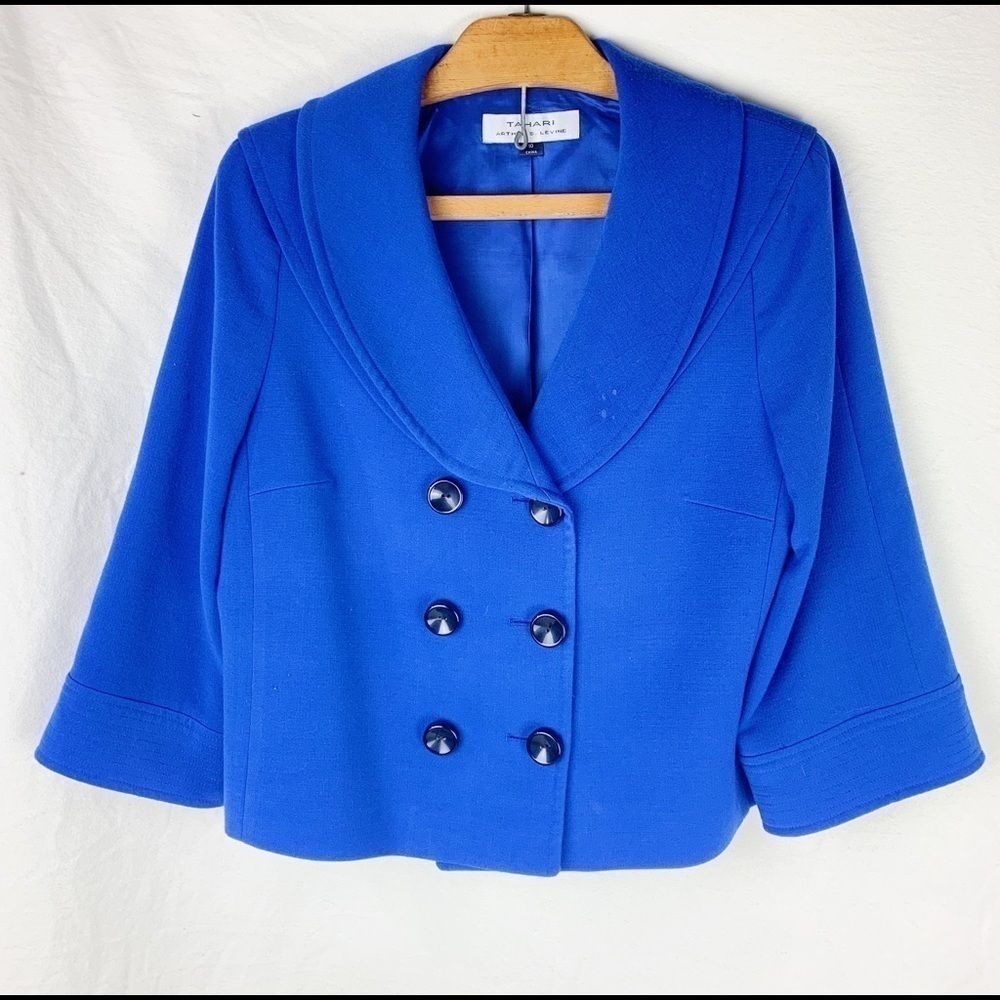 Tahari Royal Blue Cropped Blazer Suit Jacket